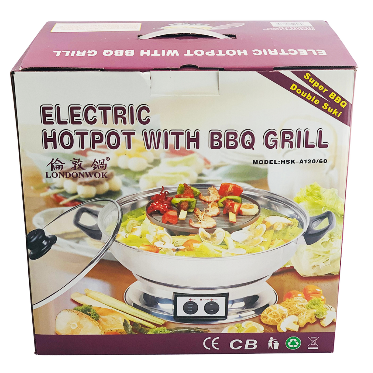 Electric Hotpot Steamboat with BBQ Grill Glass Lid and Handles 4L by Thai Food Online authentic Thai supermarket