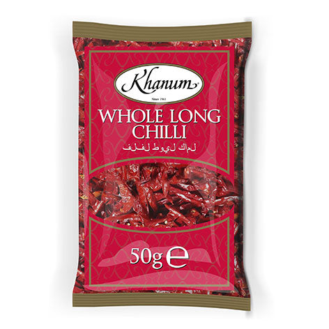 Whole Long Chilli 50g Bag by Khanum